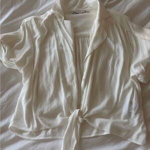 ONLY White Tie-Front Blouse | Lightweight Button-Up Top
